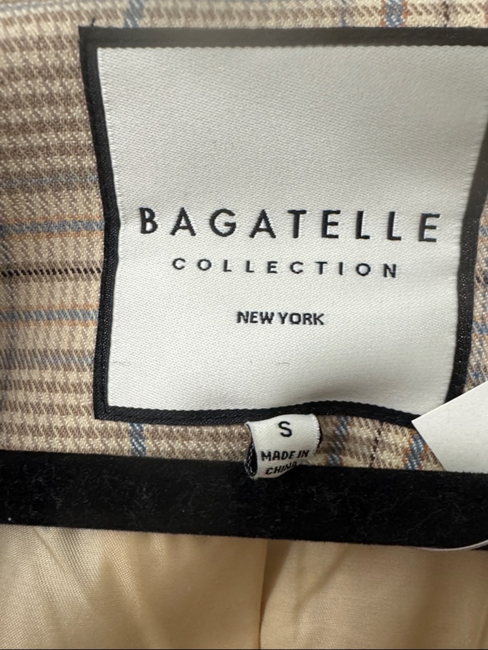 Bagatelle Collection New York Beige and Blue Plaid Double-Breasted Trench Coat - Picture 7 of 13